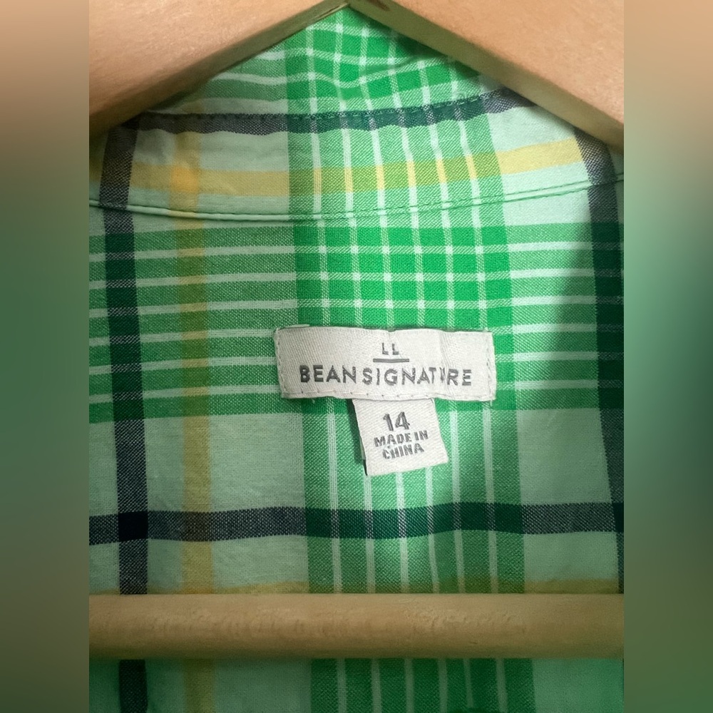 LL Bean Signature Women’s Plaid Shirtdress Midi Green White Blue Yellow Size 14 - Picture 3 of 8